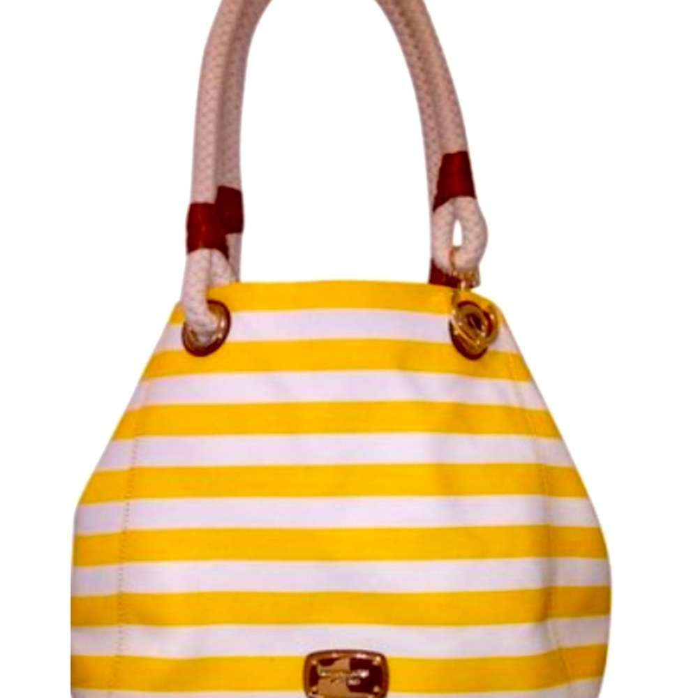 Michael Kors Yellow and White Marina Striped Shoulder Bag—Only used twice!!
